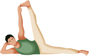 Person performing the Side-Reclining Leg Lift (Anantasana) Yoga Pose